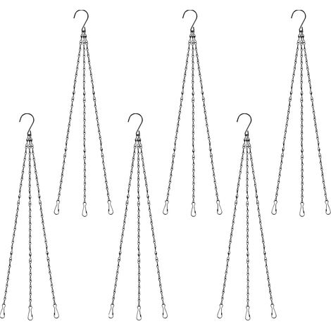 Sollbry Paquete de 6 cadenas colgantes negras con ganchos para cestas, cadenas para macetas, cadenas de 3 puntos, cadenas colgantes para jardineras, comederos para pájaros, faroles y adornos (tamaño: (1/5)