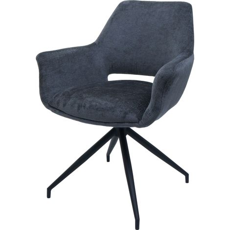 Sedia da pranzo x1 imbottita con bracciolo girevole in tessuto grigio scuro e metallo 040006350
