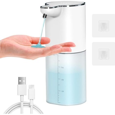 Automatic Soap Dispenser Wall Mounted, 400ml Liquid Soap Dispenser, USB-C Charging, Electric Sensor, with 4 Adjustable Levels, IPX5 Waterproof for Kitchen, Bathroom, School, Hotel