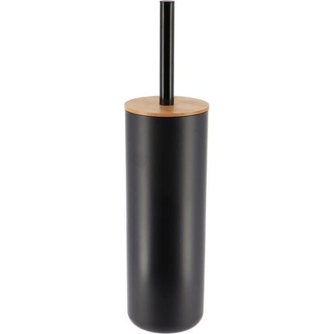 Brosse WC avec support Noir et couvercle en Bambou - TENDANCE