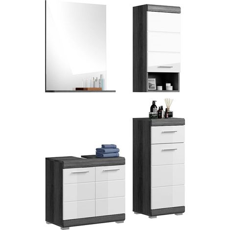 Badezimmermöbel Set 4-teilig modern in Hochglanz weiß mit grau SIROCO-158 (1/5)