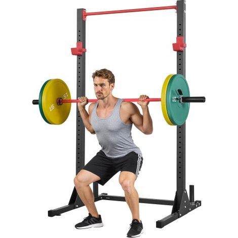 Power Rack 362,87 kg Belastbar, multifunktionales Squat Rack für Heimfitnessstudio, Krafttrainingsgerät mit 28-fach verstellbaren J-Haken für Langhantel-Kniebeugen Klimmzüge Gewichtheben