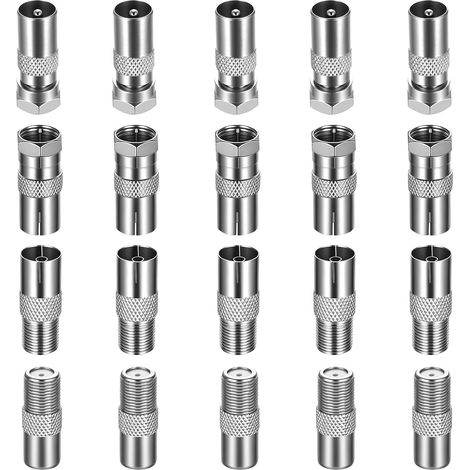 Adaptateur Antenne TV, Adaptateur d'Antenne TV F Mâle vers Femelle, Connecteur Coaxial Câble F Mâle/Femelle, Connecteurs Répartiteur Raccord Coaxial pour Câble Satellite Antennes (1/5)