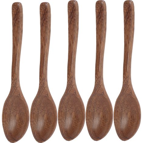 Ensemble de 5 cuillères en bois sans bavures, robustes, durables et résistantes à la chaleur, idéales pour offrir ou pour la maison. Grande cuillère à queue crantée.