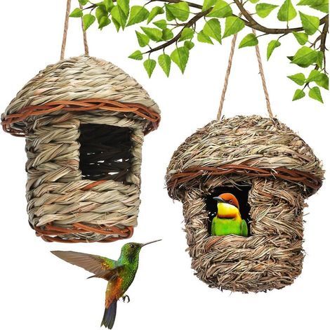 Ensemble de 2 nids d'oiseaux tissés à la main pour petits oiseaux, idéal pour les colibris et les mésanges, nichoir d'extérieur