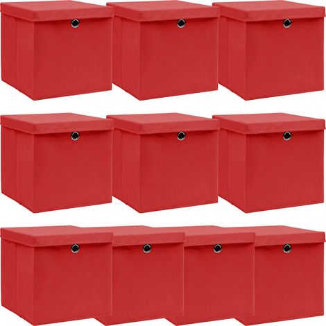 vidaXL Cajas de almacenaje con tapas 10 uds tela rojo 32x32x32 cm (1/5)
