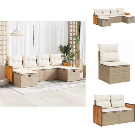 6-tlg. Garten-Sofagarnitur mit Kissen Beige Poly Rattan - Gartensofa Set - Garten Sofa Set - Outdoor Sofa Set - Garten Sofagarnitur (1/5)