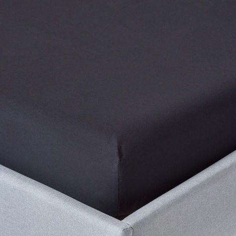 HOMESCAPES Black Egyptian Cotton Fitted Sheet 200 Thread Count, Double - Black