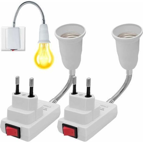 Douille E27 avec Interrupteur sans Fil, 2 Pièces 360 degrés réglable support ampoule e27, adaptateur douille ampoule, pour Bureau Chambre Cuisine, Lampe de Lecture au Lit (sans ampoule) (1/4)