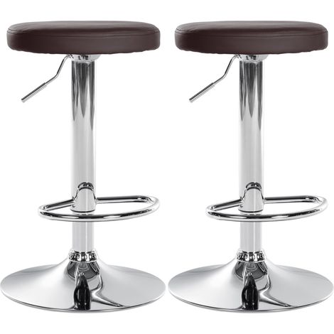 Set di 2 sgabelli da bar dal design semplice con seduta sintetica marrone e struttura in metallo cromato TDB10690