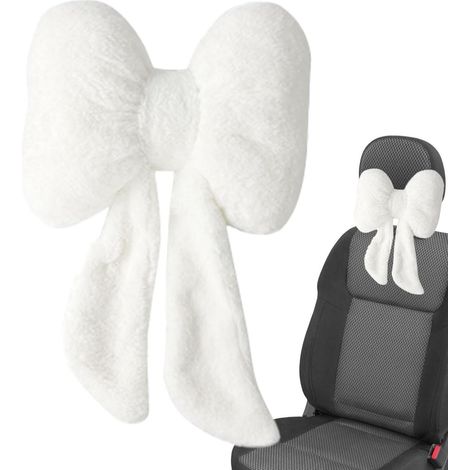 Oreiller de cou de voiture  Oreiller de cou avec nœud papillon pour appuie-tête de voiture - Coussin repose-tête en peluche, oreillers de voyage universels pour la plupart des voitures (1/5)