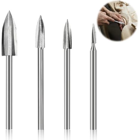 Outil de sculpture sur bois, jeu de 4 forets à graver en acier rapide pour fraise rotative, accessoire de perçage pour la sculpture sur bois (1/5)