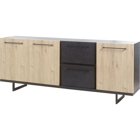 Buffet/bahut industriel 230 cm chêne/anthracite Alrik