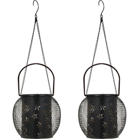 Farol colgante decorativo de hierro forjado calado con motivos florales y de mariposas para uso exterior, resistente al agua (IP65), ideal para el jardín, una mesa, un pasillo o una fiesta. (1/5)