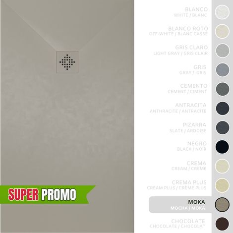 SOULBATH Plato de Ducha - Resina - Gel Coat - Textura Liso/Piedra - Antideslizante - Color Moka - 120x80- Extraplano 3cm. Incluye Válvula desagüe y Rejilla - REJILLA MISMO COLOR (1/5)