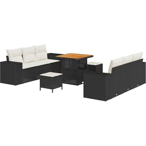 Garden Sofa Set Black and Cream 221 x 204 x 85 cm Poly Rattan vidaXL