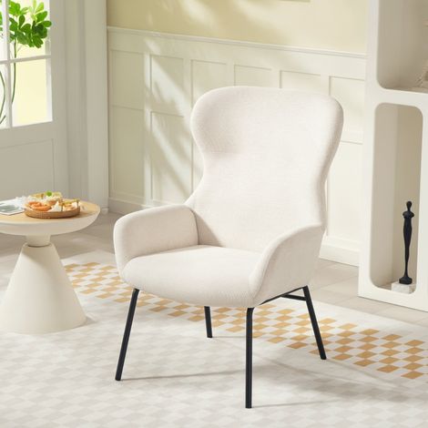 Fauteuil rembourré à dossier haut avec structure en acier blanc crème