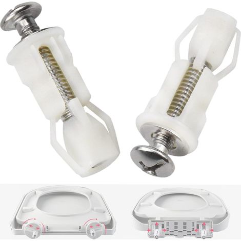 Lot de 2 vis de charnières de siège de WC, vis de couvercle de WC, raccords et fixations, écrous en nylon extensibles, boulon de fixation pour couvercles, kit de remplacement de trou borgne (1/5)