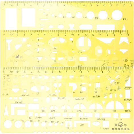 Kit de dessin gabarit géométrique et règle en plastique jaune pour (1/5)