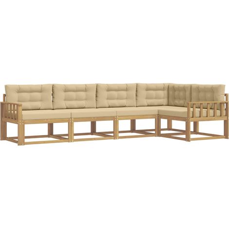 Conjunto de sofás de exterior con cojín 4 pcs y Beige Poliéster vidaXL