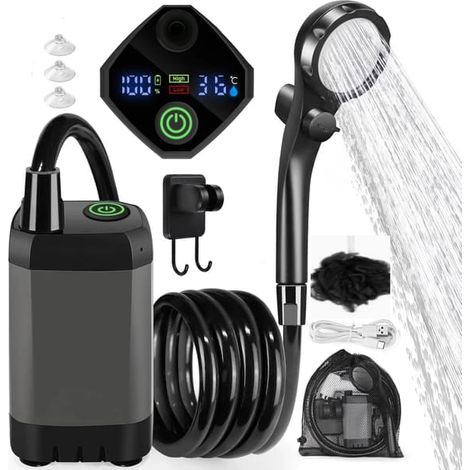 Oppladbar tragbare Campingdusche, 6000-mAh-Akku, Außendusche, Reise- und Campingbruk (1/5)
