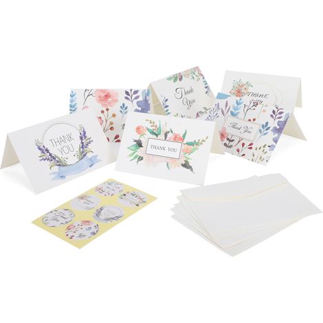 24Pcs Greeting Cards Blank Gift Paper for Festival Present with Envelopes and StickerThank You (1/5)