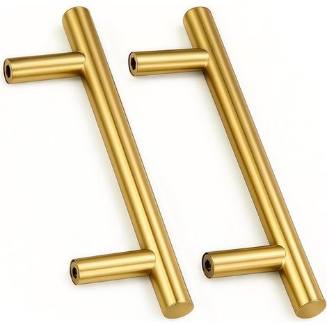 2 pomos de puerta de acero inoxidable dorados con tornillos para muebles, cajones, armarios, cocinas y decoración del hogar. Distancia entre agujeros: 128 mm.