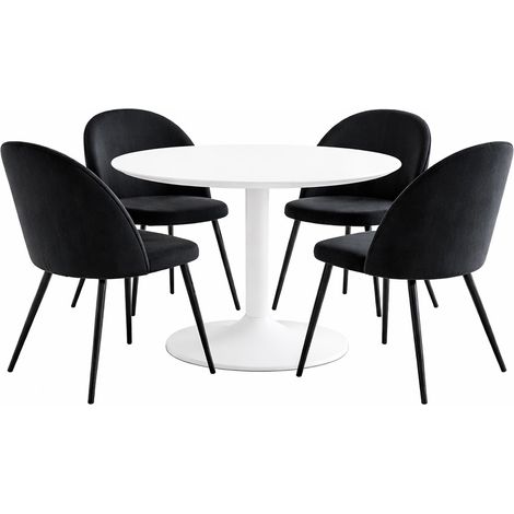 Carry Essgruppe Tisch Ø110cm, 4 Stühlen Velour schwarz.