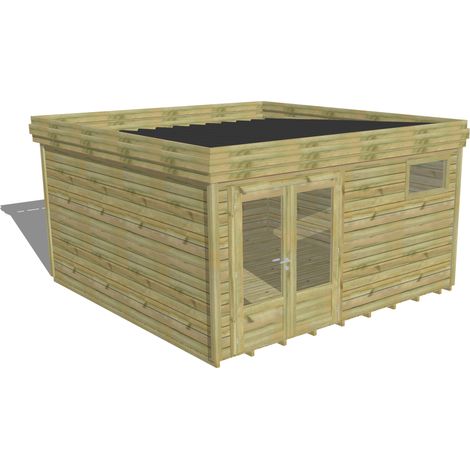 ABRI DE JARDIN bois Pin traité autoclave 27mm - 4,34x4,34m / 19m2 - Bac acier - Plancher bois