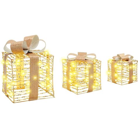 Boîte Cadeau avec 60 LED 3 pcs Blanc chaud 20 x 20 x 20 cm PET CFW168193 (1/5)