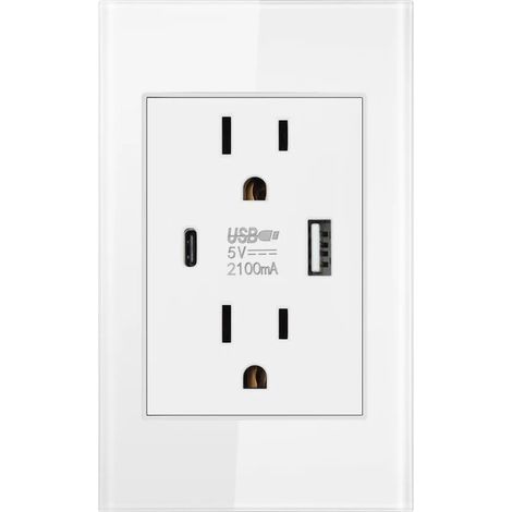 Prise Murale Avec Ports Usb-C Et Usb-A - 15 A 120 V - Blanc - 1 Pièce (1/2)