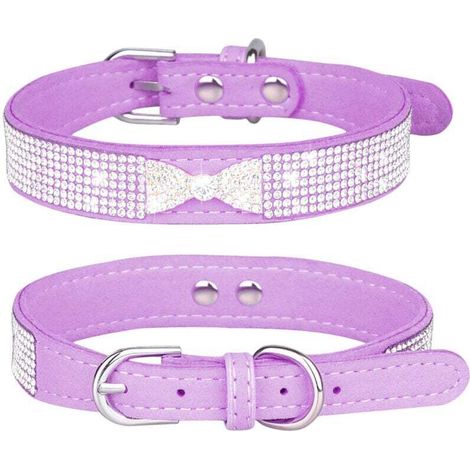 Collier pour chien en strass, mignon, éblouissant, doux, brillant, en daim, pour chien et chat, avec strass, taille S (1/4)