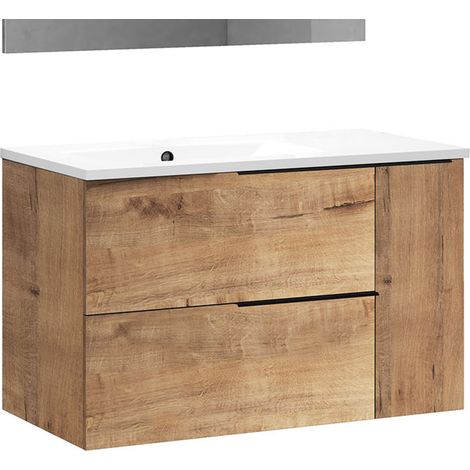 Kibath Mueble de baño con Lavabo TRIBU 80x45 cm acabado ROBLE OSTIPPO mate 2 cajones suspendido (1/5)