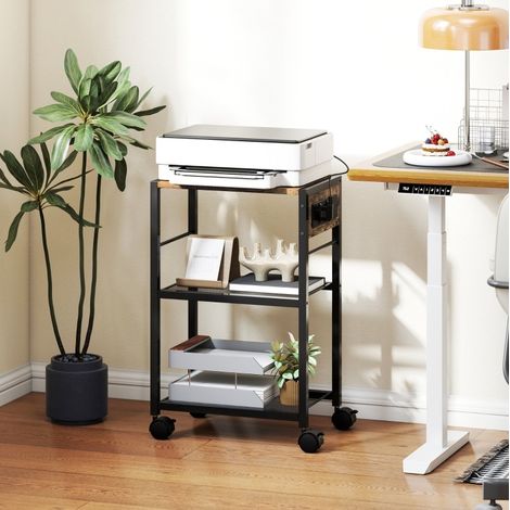 MEUBLIV Soporte para impresora 42 x 28 x 64,5 cm marrón rústico – 3 niveles con puertos USB (1/5)