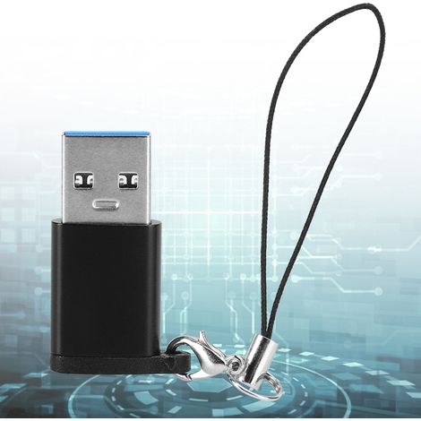 Adaptateur USB-C Femelle 3.1 vers USB 3.0 Mâle, 3 Pièces avec Dragonne pour Transfert de Données (Noir) (1/4)