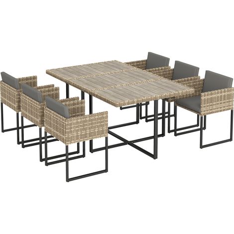 Outsunny Rattan Garden Furniture Set, Rattan Table and Chairs with Cushions
