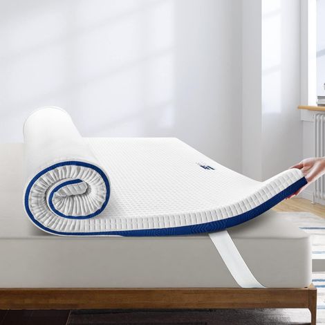 Surmatelas pour Lit Double 160x190 cm, Hauteur 7 cm, en Mousse à Mémoire de Forme avec Gel, Protège-Matelas avec 4 Coins Élastiques, Amovible et Lavable (1/5)