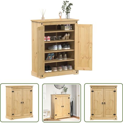 The Living Store Schuhschrank Corona 86x38,5x108 cm Massivholz Kiefer - Holzschuhschrank - Kienholzschiebefach - Garderobe - Schuhregal - Einbauschrank (1/5)