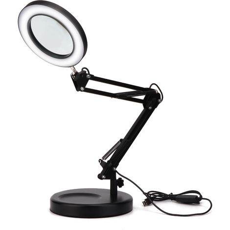 Lampe LED Bureau 5X Loupe Pliable pour Tatouage, Verre Grossissant avec Socle, Éclairage USB, Pliable (1/5)