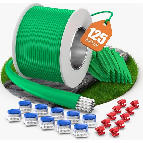 125m Câble Périphérique pour Robot Tondeuse, Kit Universel  Kit de Fil Périphérique avec 50 Piquets, 10 Connecteurs, 10 Bornes de Connexion, Compatible avec 50 (1/5)