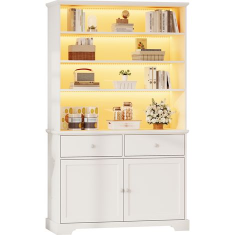 Vitrina Biblioteca con 2 Puertas, 2 Cajones, 4 Huecos Abiertos y LED para Salón en Tablero de Partículas 100 × 38 × 170 cm Blanco (1/5)