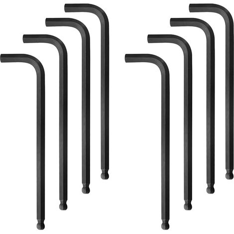8 Pcs Allen Key Set with 1/8" Ball Head, Extra Long Model, Cr-V Black Oxidised Steel Allen Key Set for Bicycle, Furniture and DIY (1/5)