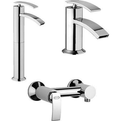 Set Rubinetti Jacuzzi per lavabo alto e bidet senza scarico e doccia esterno serie Ray cromato (1/5)