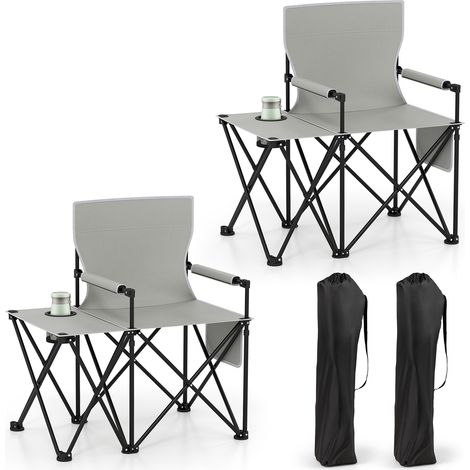 COSTWAY 2 pcs Oversized Camping Chair Folding Heavy-duty Picnic Chair-Grey (1/5)