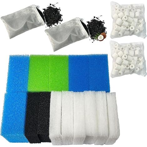Filter Media Maintenance Kit Compatible with Juwel Aquarium 87060 Bioflow Filter Inner Filter L with Activated Carbon Sponges, Coarse Blue Filter, Blue Fine Filter, White Pads 22 Pack