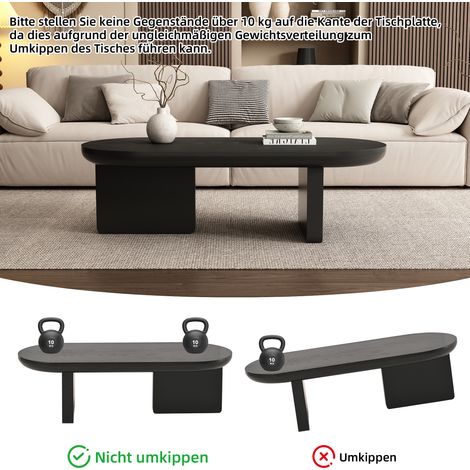 Table basse moderne minimaliste noire 119,7x49,8x35,5 cm, table de salon ovale en MDF, table d'appoint pour canapé, table à café avec finition laquée, meuble de détente (1/5)