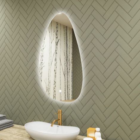 Espejo de baño LED Artforma, 64x104, Interruptor táctil, LED Dual, Espejo Irregular (1/4)