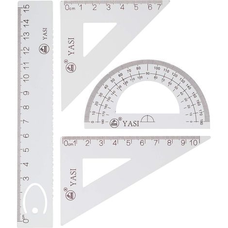Règle Linéaire - Règles Triangulaires 30°/60° et 45°/90° - Rapporteur - Ensemble de 4 Pièces en Acier - Pour Étudiants Dessinateurs Ingénieurs (1/5)