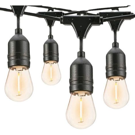 Guirlande lumineuse LED d'extérieur de 15 m avec 30 ampoules S14 en plastique incassable, étanche, idéale pour les jardins, terrasses, fêtes et mariages, 220 V [Classe énergétique F]