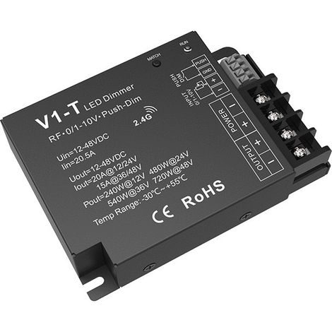 RF dimmer controller + 1-channel push button 20 A, 12-48 V DC, V1-T
